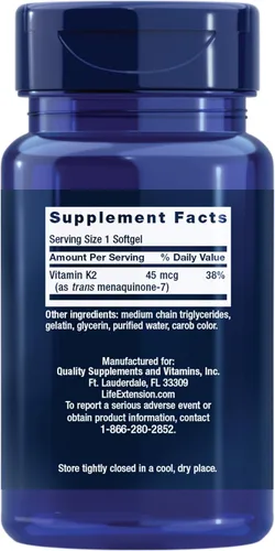 Vista 2 de Life Extension Vitamina K2 en dosis bajas, apoya la salud arterial, sin OMG, sin gluten, 90 cápsulas blandas