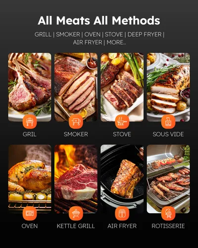 Vista 8 de Termómetro inalámbrico inteligente para carne con sonda ultrafina, termómetro digital para alimentos de lectura instantánea de 0.5 segundos, rango