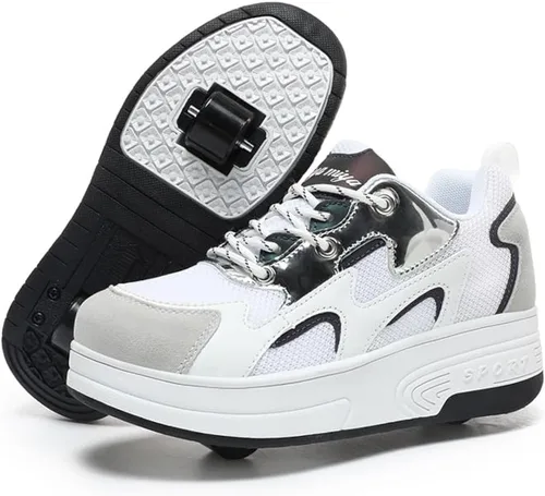 Vista 7 de Wooowyet - Zapatos con ruedas recargables para patinar para niños, unisex, con luces LED, moda