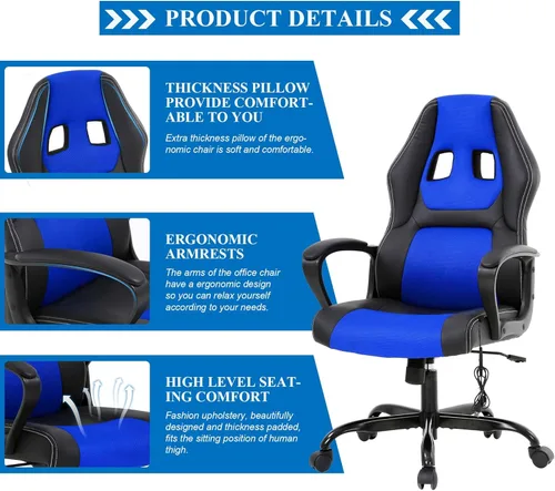 Vista 7 de Silla de oficina para juegos de PC, silla de oficina con reposapiés y almohada lumbar de masaje, silla de videojuegos, silla de computadora