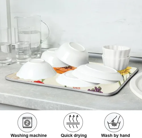 Vista 28 de Tapete de secado de platos de gnomos del día de San Patricio para encimera de cocina, tréboles, tapete de secado de microfibra, absorbente