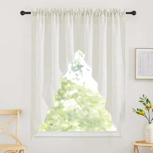 Vista 149 de RYB HOME Cortinas Cortas de Lino con Cenefas Swag - Niveles Semitransparentes para la Parte Superior de Ventanas, Decoración del Hogar con Filtrado