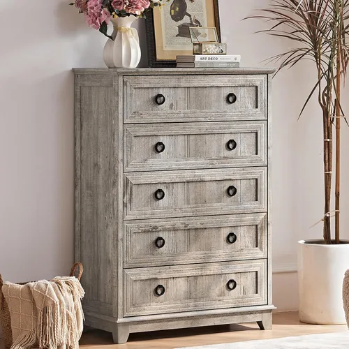 Vista 77 de Joaxswe Mesita de noche estilo granja de 18" con estación de carga, cómoda con mesa auxiliar de 2 cajones para dormitorio, mesita de noche de madera