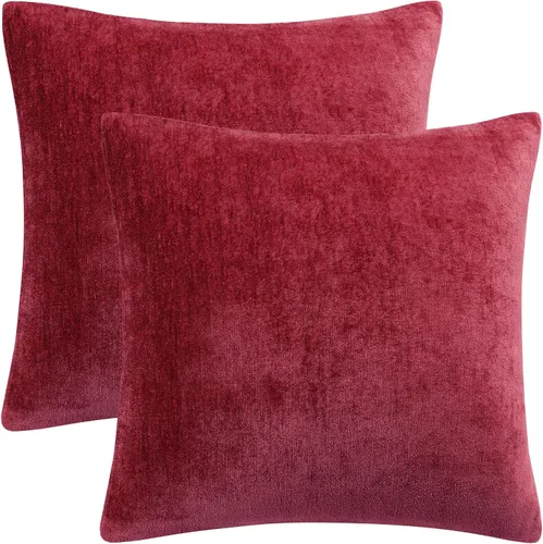 Juego de 2 fundas de almohada de chenilla, 20 x 20 pulgadas, color burdeos