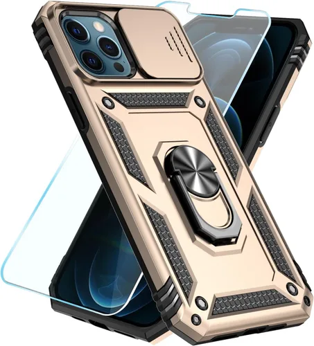 Vista 31 de SunStory Funda compatible con iPhone 12/12 Pro con protector de pantalla HD, cubierta de cámara deslizante y soporte de anillo giratorio