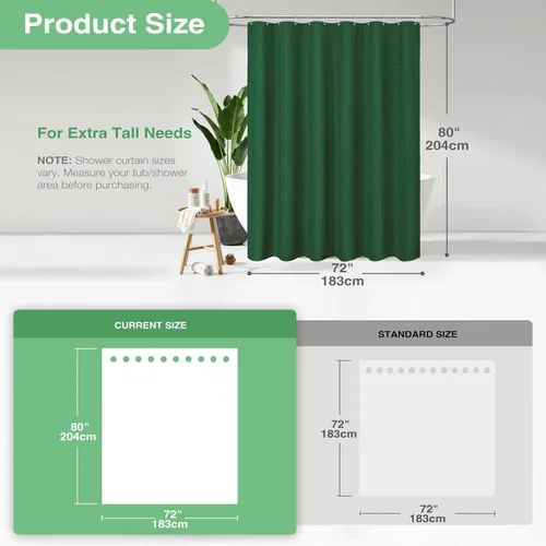 Vista 840 de Cortina de ducha de tela Dynamene verde oscuro - Cortinas de baño de tela de nido de abeja texturizadas resistentes, juego de cortinas de baño