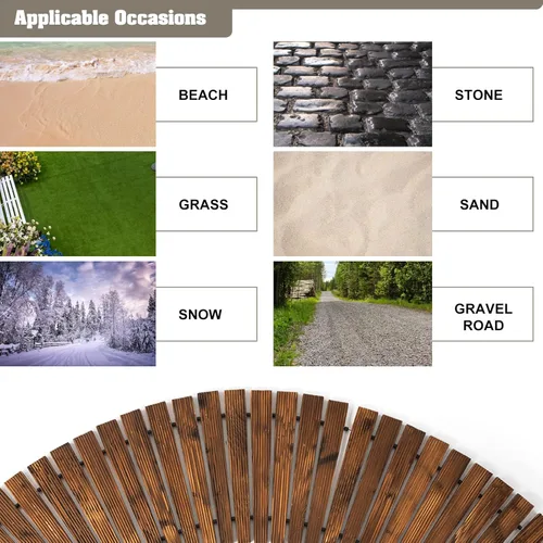 Vista 4 de Sendero de madera para jardín de 7 pies con superficie antideslizante, camino de madera enrollable, camino rústico, adoquines decorativos para patio
