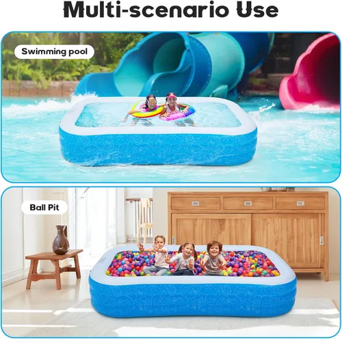 Vista 7 de Piscina inflable para niños, piscina familiar rectangular de 120 x 72 x 22 pulgadas, material de PVC duradero, piscina inflable para niños