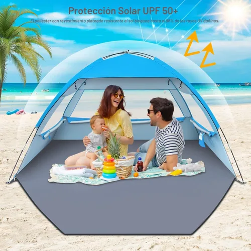 Vista 3 de Gorich - Tienda de campaña de playa con refugio solar para 3/4-5/6-7/8-10 personas con protección UV UPF 50+, toldo de playa ligero y fácil