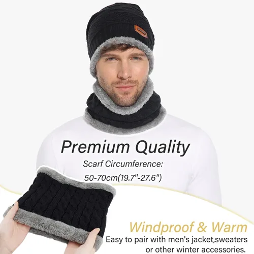 Vista 3 de Mens Womens Winter Beanie Hat Scarf Set Warm Knit Hat Thick Fleece Lined Winter Cap Neck Warmer for Men Women