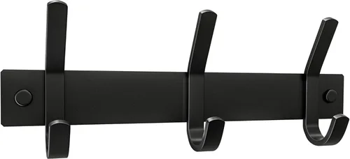 Vista 21 de Perchero de Abrigos Pequeño Negro Mate para Pared – Riel de Ganchos de Acero Inoxidable de 6 Pulgadas con 2 Ganchos Dobles para Abrigos