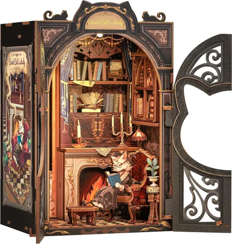Vista 12 de CUTEBEE Kit de Rincón de Libros, Kit de Casa en Miniatura DIY Booknook, Casa Pequeña, Rompecabezas de Madera 3D, Kit de Casa de Muñecas para Adultos