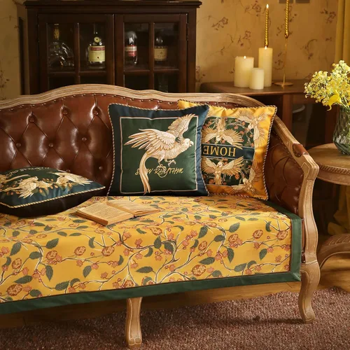 Vista 9 de patdrea Funda de sofá de diseño, fundas de terciopelo amarillo floral para banco de cama seccional, fundas de banco de cama de lujo, funda