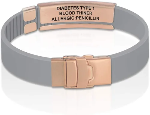Vista 88 de Divoti Pulsera de identificación de alerta médica grabada personalizada, grabado láser de doble cara, pulsera de silicona, cierre de seguridad