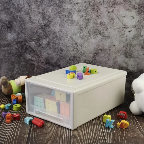 Vista 2 de Paquete de 4 cajones apilables de almacenamiento, caja organizadora de 12 cuartos de galón