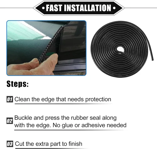 Vista 7 de Protector de Borde de Puerta de Coche, 16.4 pies (5M) Protector de Sello de Borde de Goma en Forma de U Universal para Coche, Camión, ATV, Barco