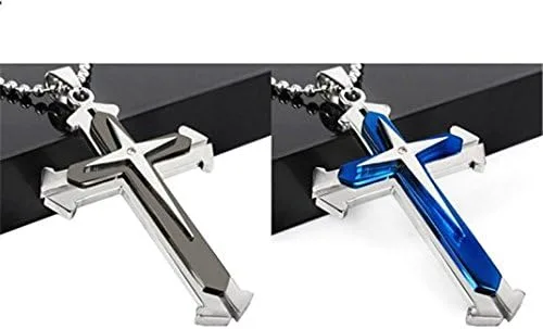 Vista 2 de Brave Tour Collar de cruz de acero de titanio para hombre, Aleación de acero, vidrio