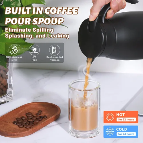 Vista 6 de Jarra térmica de 27 onzas con forro de cerámica, jarra pequeña aislada de acero inoxidable de 25.4 fl oz para mantener el café, el té y el agua Negro