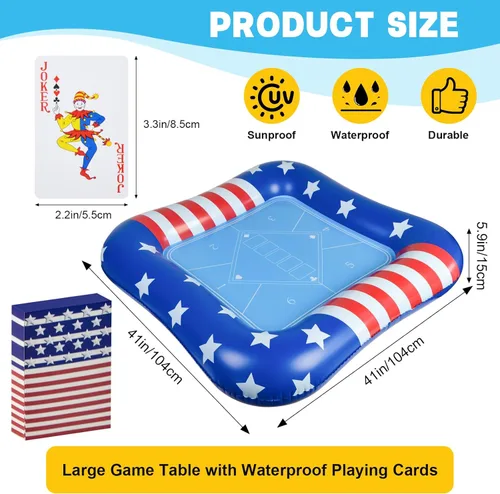 Vista 2 de succulentlovers Mesa de cartas inflable grande para piscina con naipes impermeables – 41 pulgadas impermeable para piscina, mesa de juegos flotantes