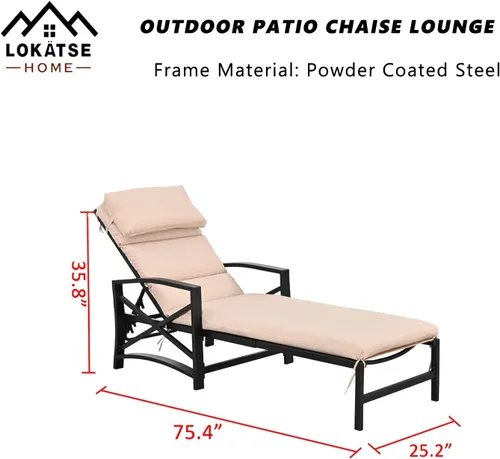 Vista 2 de LOKATSE HOME - Silla reclinable con cojín y almohada suave para piscina, cubierta, patio, color caqui