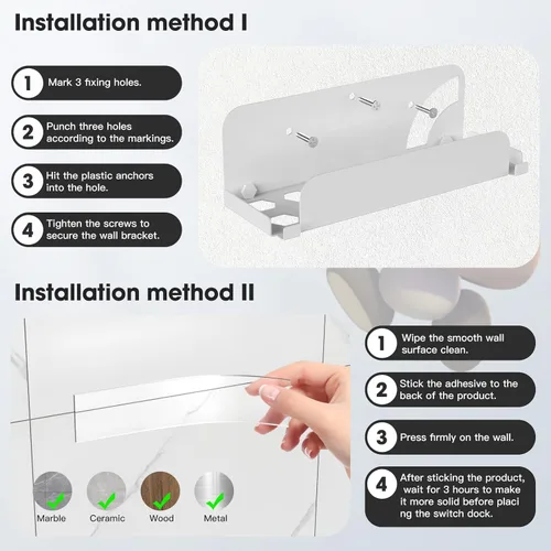 Vista 4 de KUNSLUCK Soporte de pared para Nintendo SwitchSwitch OLED, blanco, metal, capacidad de peso de 10 libras