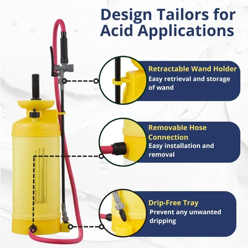 Vista 6 de Sprayers Plus Rociador ácido de 2 galones, rociador de compresión Acid Pro, resistente a productos químicos, sin fugas, para manchas ácidas y ácido
