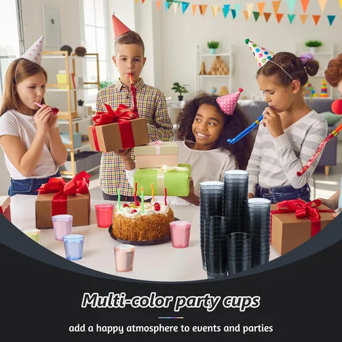 Vista 3 de Tioncy 100 vasos de chupito de plástico neón de 1 oz, vasos de chupito desechables de colores, mini vasos de fiesta para beber para cóctel, whisky