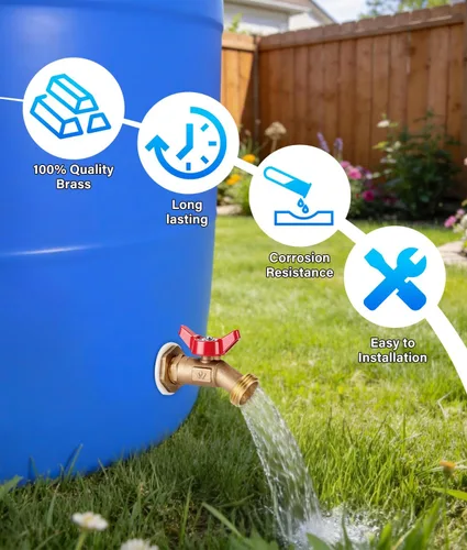 Vista 9 de WADEO Espiga de barril de lluvia, grifo de agua de latón para barril de lluvia, kit de grifo de agua de lluvia con accesorio de mamparo y cinta