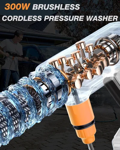 Vista 2 de Cordless Car Washer 1250PSI Cordless Car Washer with 6-in-1 Nozzle, 17FT High-Elastic Hose,Home Portable Handheld Car Washer Cleaner