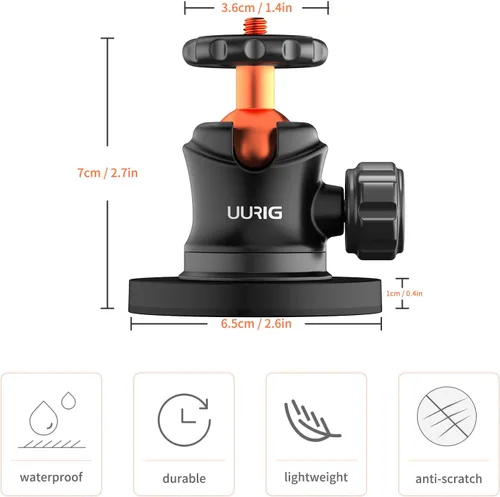 Vista 6 de UURIG BH07 - Soporte magnético para cámara con cabezal de bola de 360°, soporte de base de montaje magnético con rosca de 1/4"-20 para GoPro