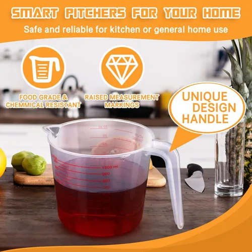 Vista 2 de TOODOO 12 tazas medidoras de 4 tazas/32 onzas de capacidad, vasos medidores de plástico transparente con boquilla y mango de agarre de 33.8 fl oz