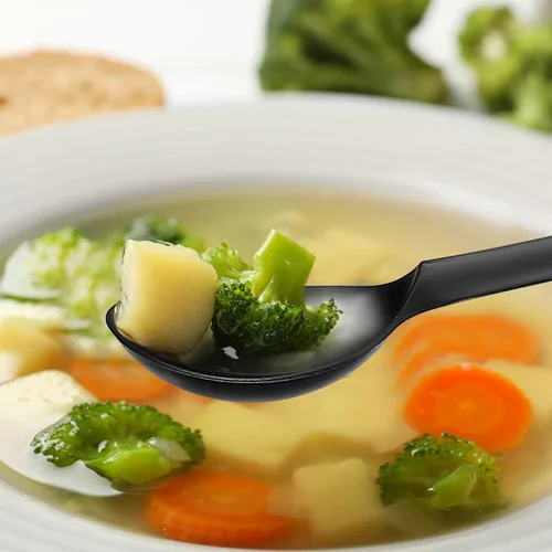 Vista 4 de 200 cucharas de sopa de plástico pesadas, cucharas desechables para fiestas, pequeñas cucharas de sopa de plástico para uso diario, boda