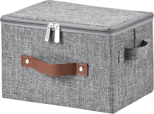 Vista 29 de Contenedores de almacenamiento con tapa con cremallera de tela de algodón y lino, cestas de almacenamiento con tapa, cajas plegables lavables