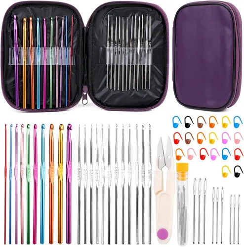 Vista 13 de IMZAY - Juego de 110 piezas de ganchos de ganchillo, juego de agujas de crochet con estuche de almacenamiento, agujas para tejer ergonómicas y romo