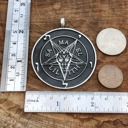 Vista 3 de Joyería de la Iglesia de Satanás El Sello de Baphometa SAMAEL-LILITH Pentáculo invertido Estrella Satánica Diablo LaVeyan Satanism Wicca Witchcraft