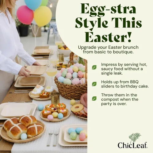 Vista 3 de Chic Leaf Platos desechables de bambú compostables y biodegradables de hoja de palma, platos desechables de fiesta para aperitivos, cena de Navidad