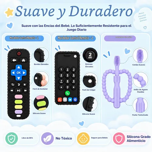 Vista 4 de ZOEDO Juguetes de Dentición para Bebés, Juguetes de Dentición en Forma de Control Remoto, Mordedor de Celular para Bebés, Juguete para Morder