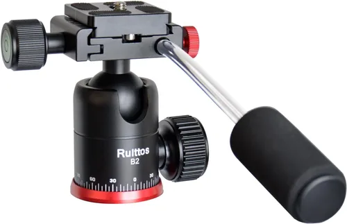 Vista 8 de Cabeza de bola de trípode, soporte de cámara Ruittos Pan Head con placa de zapata de liberación rápida y asa, cabezal de bola panorámico 360