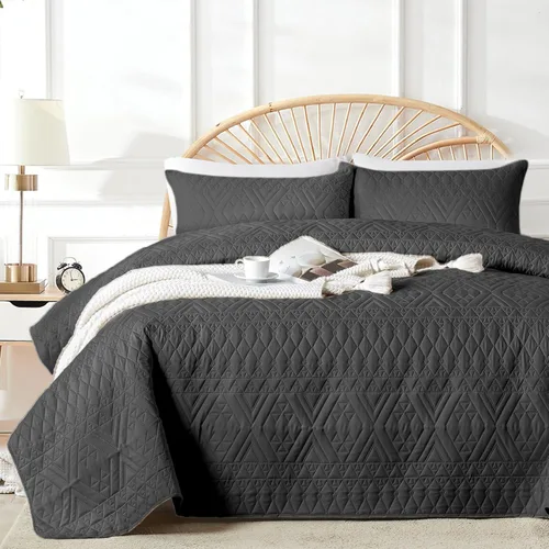 Vista 27 de akkialla Juego de edredón tamaño individual, color beige, de microfibra ligera, colcha de cama suave, juego de edredón con patrón geométrico moderno