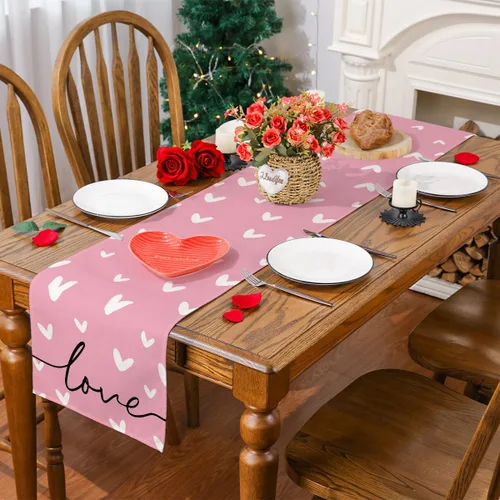 Vista 3 de Siilues Camino de mesa para el día de San Valentín, dulce corazón, decoración del día de San Valentín, camino rosa para mesa, decoración