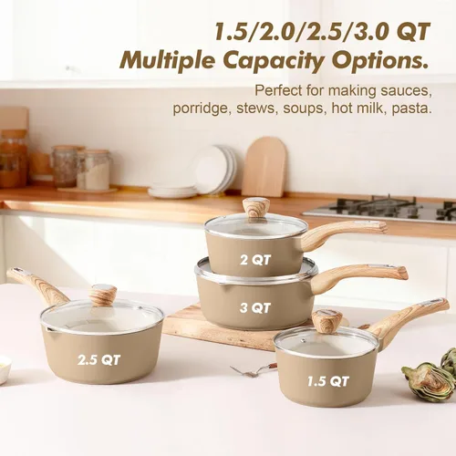 Vista 3 de SENSARTE Sartén antiadherente de cerámica con tapa, cacerola pequeña de 1.5 cuartos de galón, olla de cocina con mango Stay Cool, olla de cocina