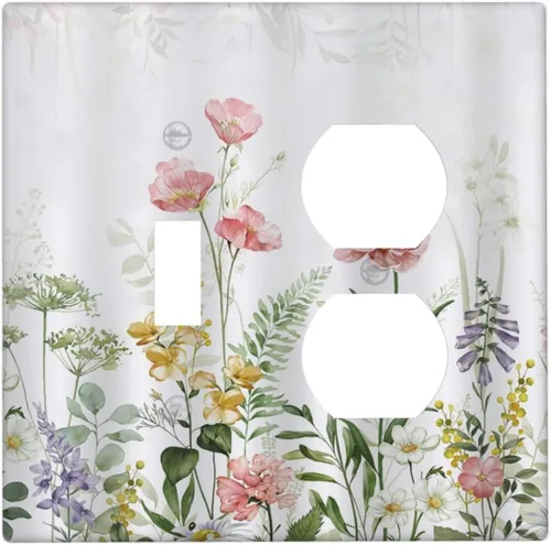 Vista 127 de Cubiertas de Enchufe Dúplex de 1 Gang con Hojas Florales de Eucalipto Azul en Acuarela, Placa Frontal Decorativa para Interruptor de Luz, Placa