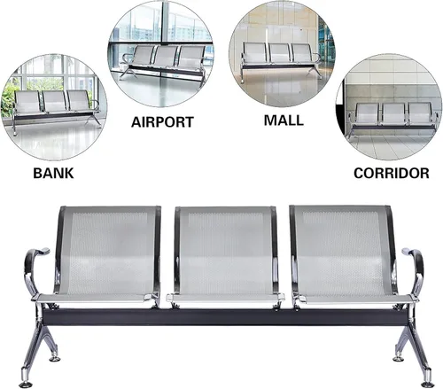Vista 8 de Sillas de sala de espera de 3 asientos, banco de sala de espera con brazos, banco de recepción del aeropuerto, sillas de recepción de invitados
