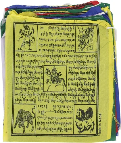 Vista 7 de DharmaObjects Banderas tibetanas de oración para interiores y exteriores, banderas de oración con caballo de viento, paquete de 25 banderas