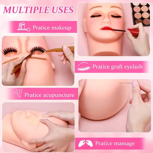 Vista 6 de Reginary 6 piezas de cabeza de maniquí de pestañas, de plástico, de silicona, para maquillaje, injerto de pestañas, masaje, práctica de estética