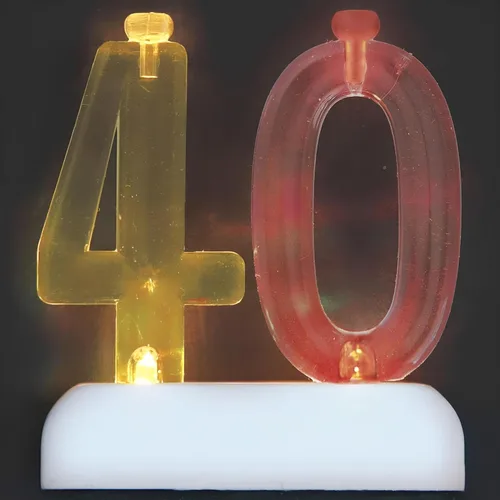 Vista 2 de Juego de velas y número iluminado multicolor para torta de cumpleaños, 5 unidades, 40, Multicolor