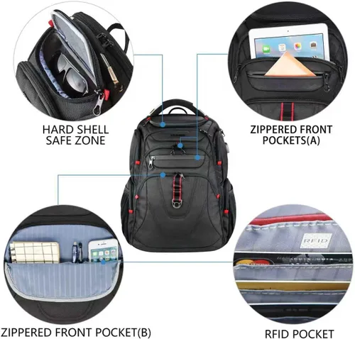 Vista 4 de KROSER Mochila para laptop compatible con TSA de 17.3 pulgadas XL, mochila para computadora resistente al agua, mochila de viaje para universidad