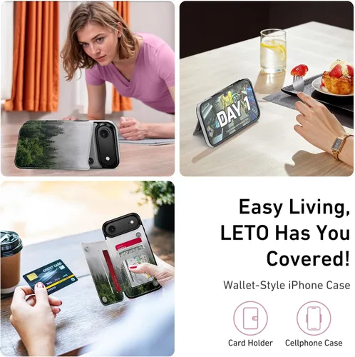 Vista 954 de LETO para iPhone 15 Pro Funda tipo cartera - Tapa tipo folio con patada - Diseños de moda - Tarjetero - Funda protectora para mujeres y niñas - 6.1