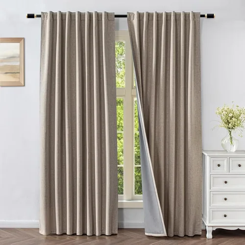Vista 7 de Cortinas opacas para sala de estar, 100% cortinas opacas de 72 pulgadas de largo, juego de 2 paneles, cortinas con aislamiento térmico, pestaña