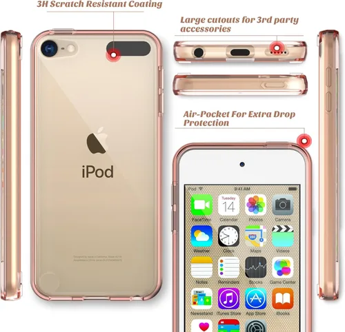 Vista 6 de Funda ULAK para iPod Touch 6ta generación, funda para iPod 5, transparente, suave, de TPU flexible, plástico rígido que absorbe golpes, Rose gold